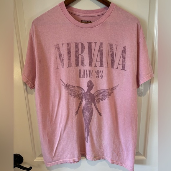 Nirvana Live ’93 T-Shirt Pink Size L Distressed Grunge Band Tee Tour Dates - Picture 1 of 6